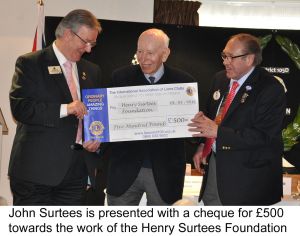 John Surtees cheque presentation